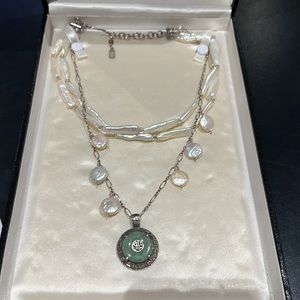 3 strand silver & jade necklace “double happiness “ MAKE AN OFFER BE HAPPY! 💃